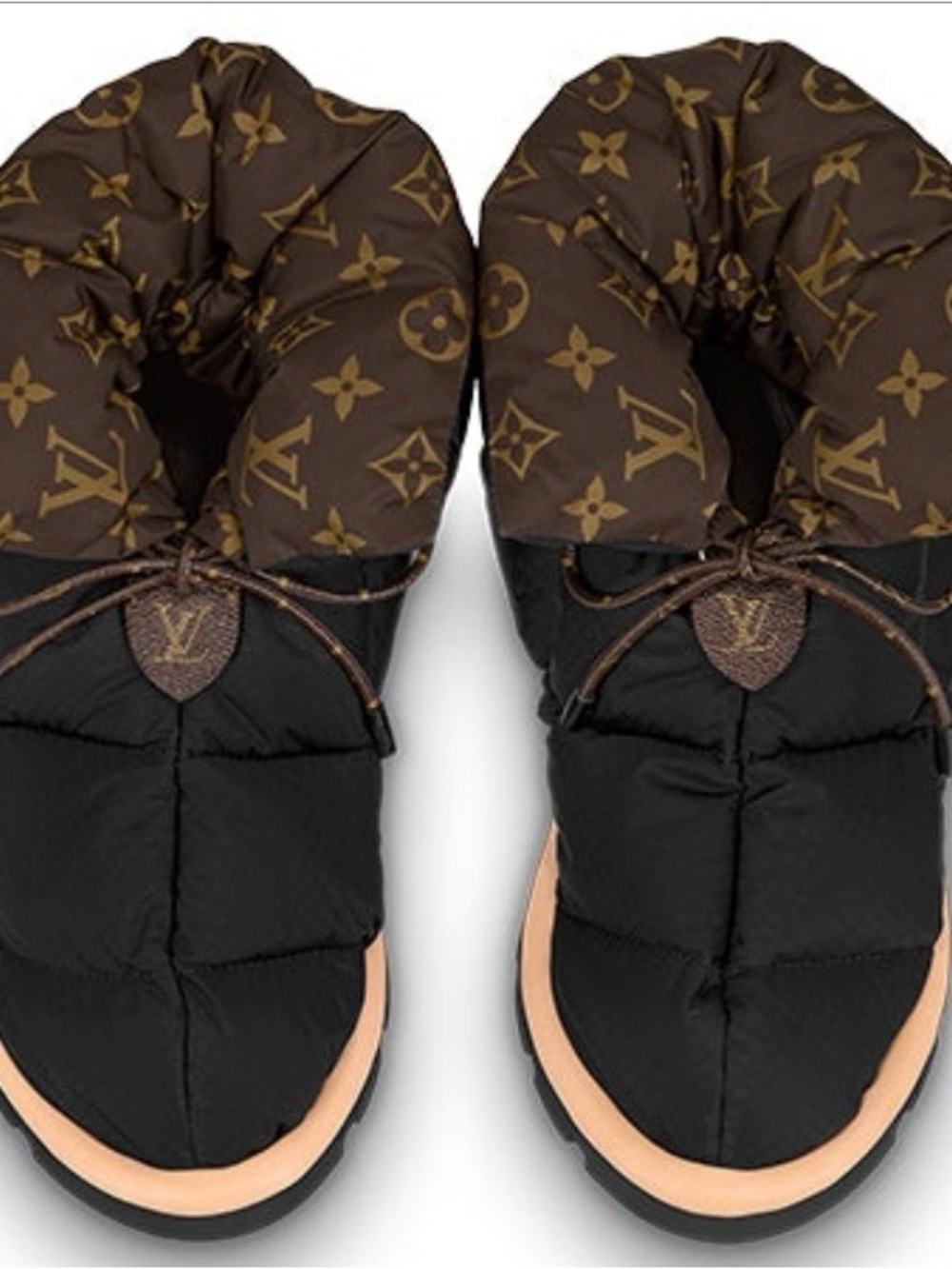 LOUIS VUITTON BLACK/BROWN MONOGRAM NYLON PUFFER BOOTS SIZE 38